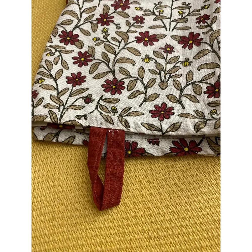Creative Co-Op Floral Cotton Tea Towel Burgundy Taupe Flowers Farmhouse Kitchen